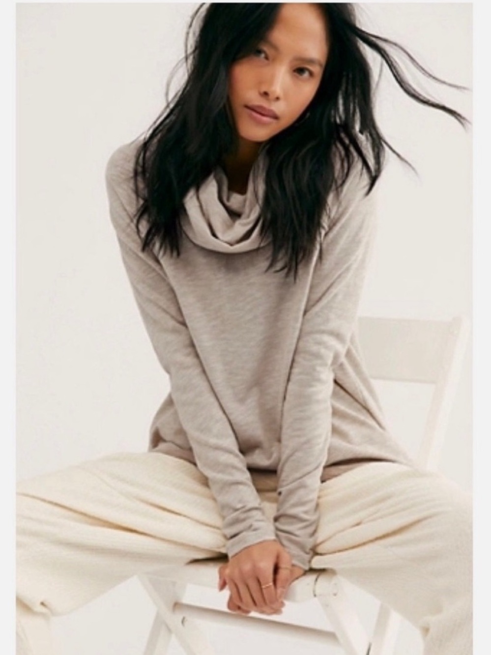 Free People Beach Cocoon Cowl Neck Top Beige Women’s Long Sleeve One Body